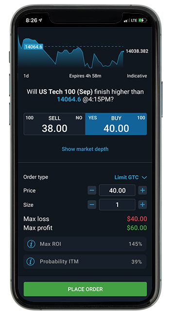 Mobile with Nadex site open